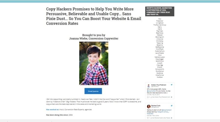 Screenshot of Copy Hackers’ awesome About Us page 