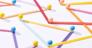 Multicolored, abstract, connected lines with pins symbolizing strong donor relationships.